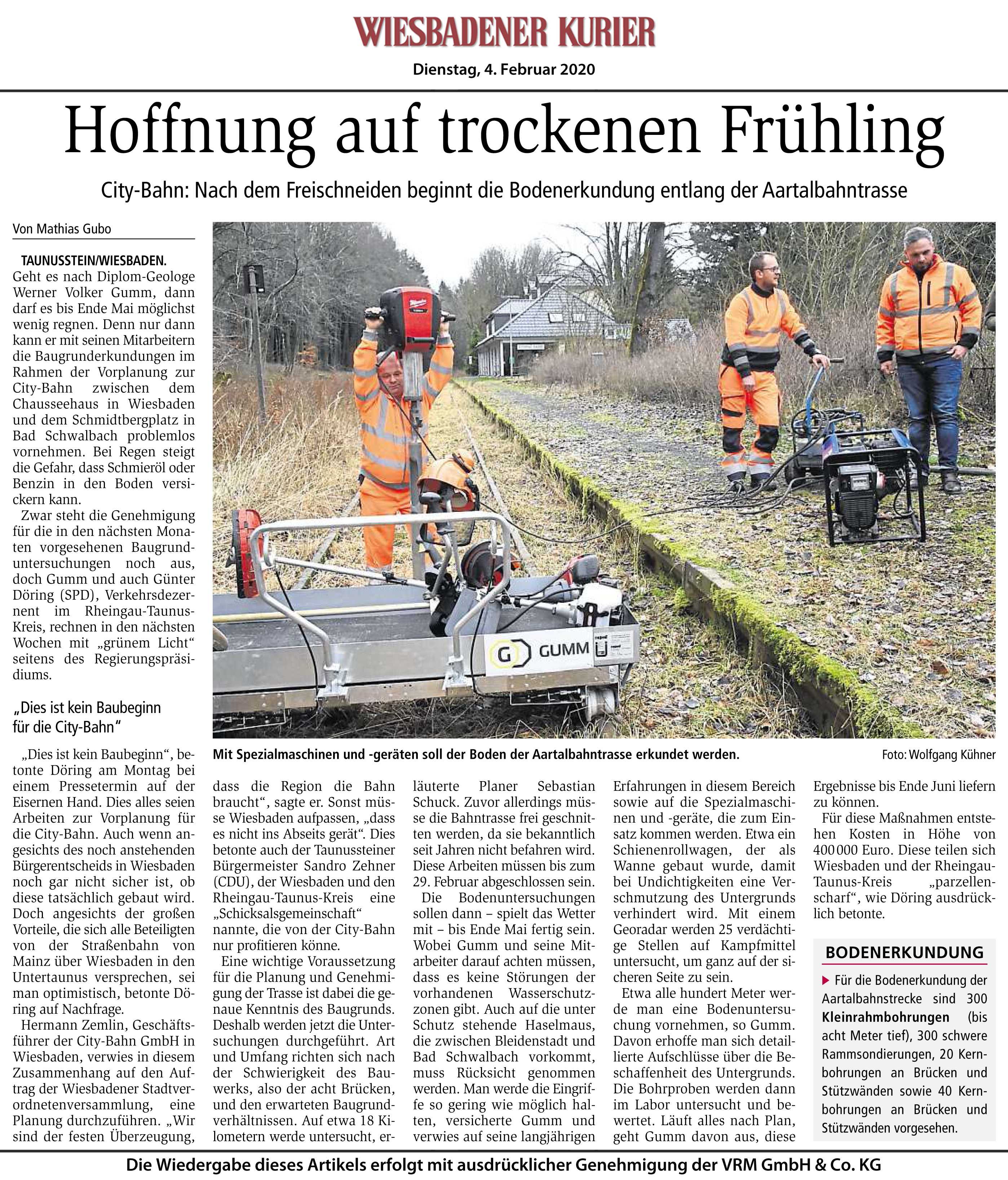 Vorerkundungen zur City-Bahn zwischen Wiesbaden und Bad Schwalbach